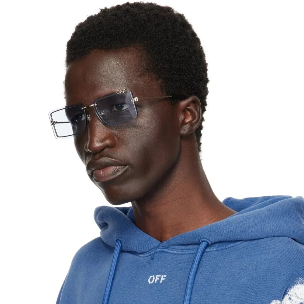 Off-White Men Sunglasses Gold Blue Rectangular OERI13N TAMPA 7640 NEW
